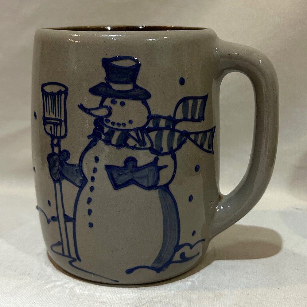 Beaumont Brothers Pottery BBP 1995 Salt Glazed Snowman Mug Signed Dated